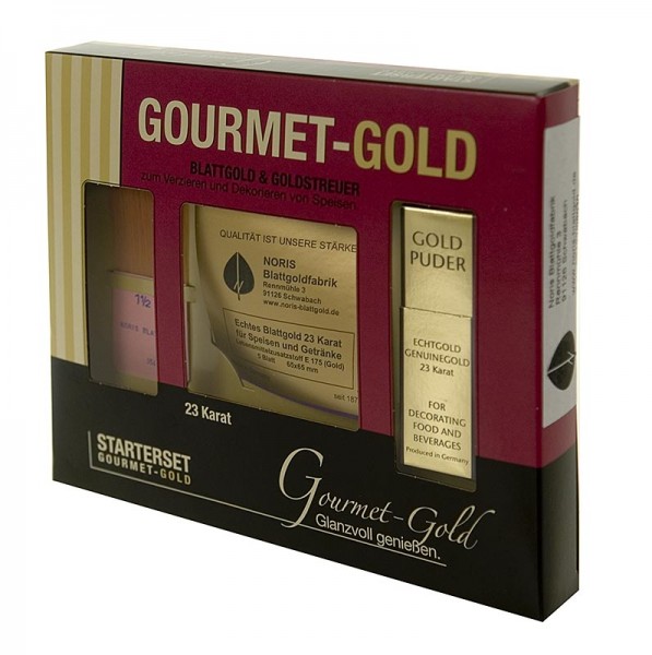 Goldgourmet - Gold - Starterset 5xBlattgold 65x65mm Goldpuder 22 Karat Pinsel E175